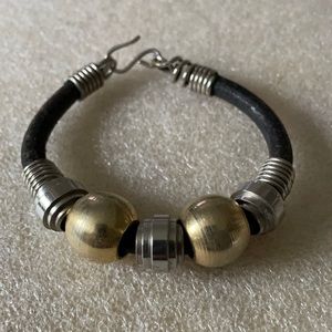 Vintage leather brass silver bracelet